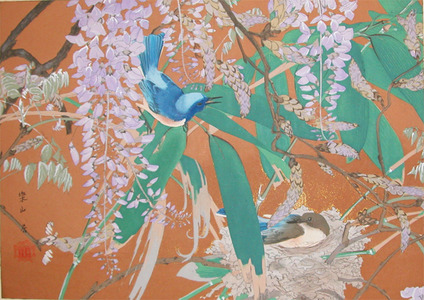 japancoll-p1100-rakuzan-late-spring:-wisteria--bamboo-and-koruri-7748・・土屋楽山
