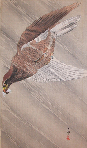 japancoll-p1200-koson-eagle-in-descent-during-a-heavy-storm-6954明治・小原古邨
