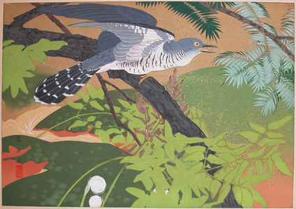 japancoll-p1200-rakuzan-early-summer:-royal-fern-and-cuckoo-7740・・土屋楽山（「ぜんまいにかんこ鳥」）