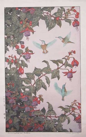 japancoll-p1200-yoshida--toshi-hummingbirds-and-fuchsia-2468昭和４６・吉田遠志「蜂雀」