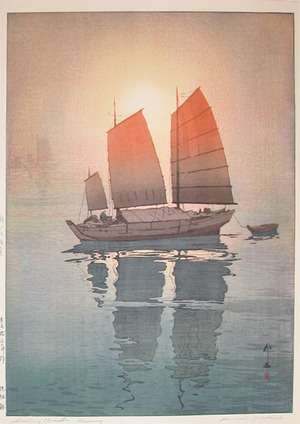 japancoll-p1400-yoshida--hiroshi-sailing-boats---morning-7347大正１５・吉田博「瀬戸内海集」「帆船　朝」