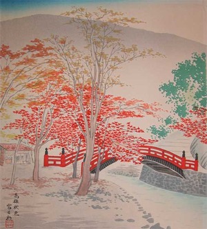 japancoll-p145-tokuriki-red-shrine-bridge--takao-in-autumn-9034・・徳力富吉郎「高雄秋色」
