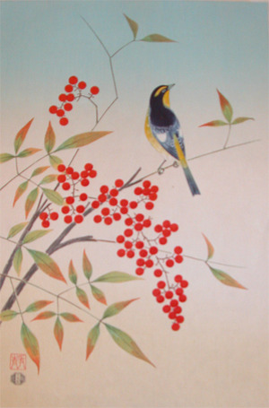 japancoll-p150-shizuo-nandin-berries--and-kibitaki-bird-8379・・足利静雄
