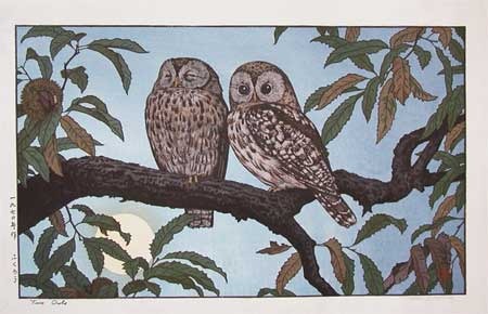 japancoll-p1500-yoshida--toshi-two-owls-4158昭和４５・・吉田遠志「ふくろう」