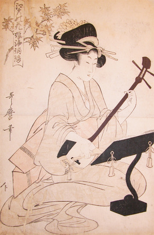 japancoll-p1600-utamaro-bijin-with-samisen-7733・・歌麿〈1〉「江戸の花娘浄瑠璃」