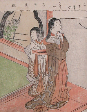 japancoll-p1650-harunobu-courtesan-and-attendant-7031明和０８・・春信〈1〉（「絵本春の錦」）（「松間月」）