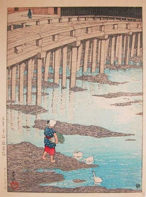 japancoll-p2400-hasui-amakusa-hono-gion-bridge-9016大正１５・・巴水「天草　本渡祇園橋」