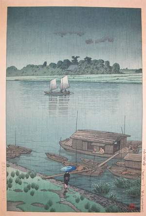 japancoll-p3200-hasui-may-rain-at-ara-river-7328昭和０７・06・巴水「五月雨（荒川）」