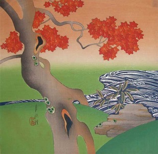 japancoll-p325-gekko-rapids-and-maple-leaves-10326・・月耕