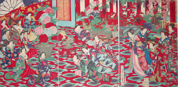 japancoll-p375-chikanobu-flower-celebration-in-the-imperial-house-6054明治１１・07・周延「花競千代の寿」