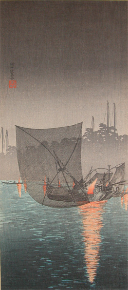japancoll-p375-shotei-night-fishing-at-tsukuda-8793・・高橋松亭「佃の夜あみ」