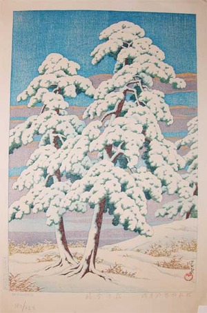 japancoll-p3800-hasui-pine-trees-after-snow-9565昭和０４・08・巴水「松の雪晴」