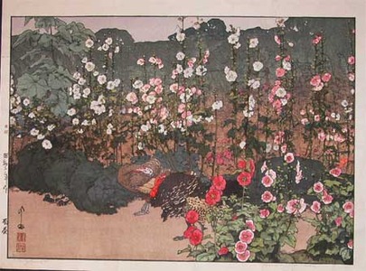 japancoll-p3800-yoshida--hiroshi-hollyhock-garden-4077昭和０２・・吉田博「蜀葵」