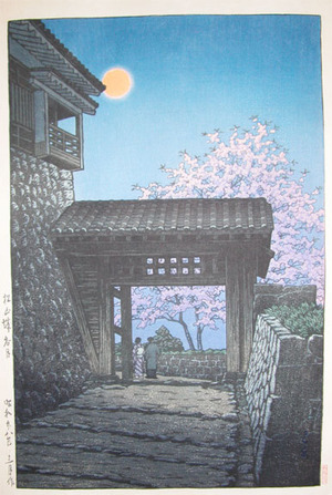 japancoll-p395-hasui-moon-over-matsuyama-castle-5076昭和２８・・巴水「松山城名月」