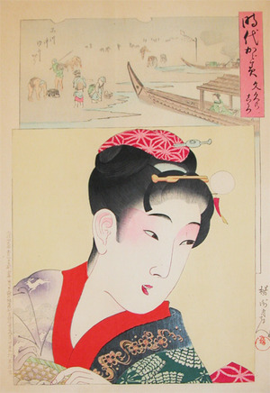 japancoll-p425-chikanobu-young-girl-of-the-bunkyu-era--1861-1864--6117明治２９・11・周延「時代かゞみ」「文久のころ」「品川沖　汐干がり」