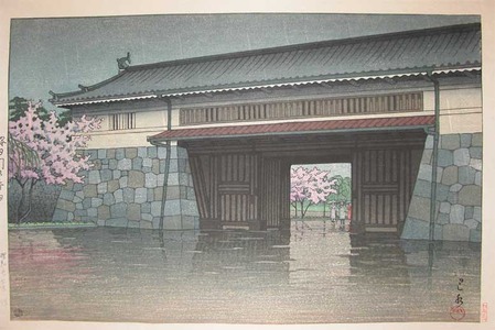 japancoll-p425-hasui-sakurada-gate-in-spring-rain-11008昭和２７・・巴水「桜田門の春雨」