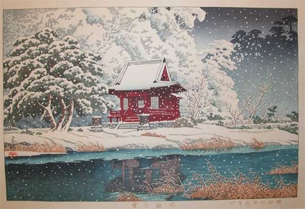 japancoll-p425-hasui-snow-at-togashira-9561昭和０４・12・巴水「社頭の雪」