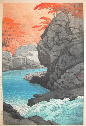 japancoll-p450-hasui-autumn-at-shiobara:-tengu-rock-8417昭和２５・・巴水「塩原の秋（天狗岩の下）」