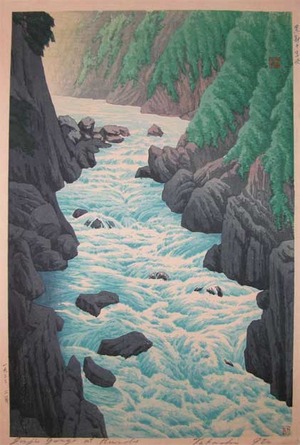japancoll-p575-takashi-juji-gorge-at-kurobe-river-10060昭和０８・・伊藤孝之「黒部十字峡」