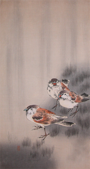 japancoll-p825-koson-three-sparrows-in--a-rain-shower-6948明治・・小原古邨