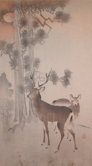 japancoll-p875-koson-deer-in-forest-8704明治・・小原古邨