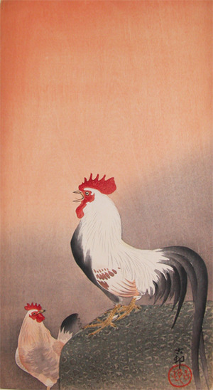 japancoll-p875-koson-rooster-and-hen-at-sunrise-6946明治・・小原古邨