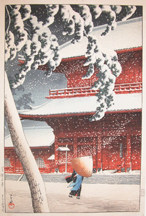 japancoll-p9800-hasui-zojo-temple-at-shiba-in-snow-1355大正１５・・川瀬巴水「芝増上寺」