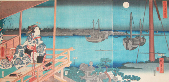 japancoll-p9800-hiroshige-toyokuni-iii-full-moon-at-tsukuda-5034嘉永０６・11・豊国〈3〉、広重〈1〉「風流源氏」「つくた」