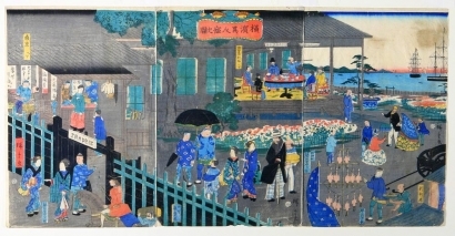 Utagawa Hiroshige II: Picture of a Mercantile Establishment in Yokohama, 1861 - Art Gallery of Greater Victoria