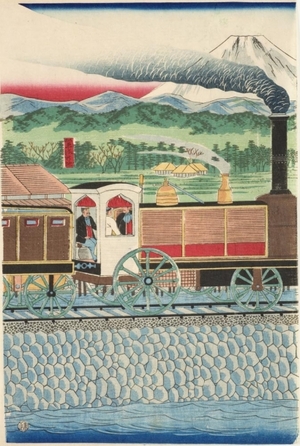 三代目歌川広重: Steam Engine Passing Mt. Fuji - Art Gallery of Greater Victoria