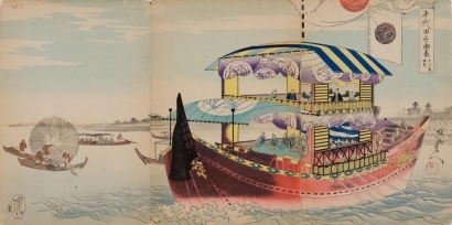 Toyohara Chikanobu: Nobleman Boating - Art Gallery of Greater Victoria