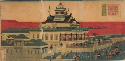 歌川国輝: True Picture of a Five-story Building at Kaiun Bridge, (Mitsui House), First National Bank of Japan - Art Gallery of Greater Victoria
