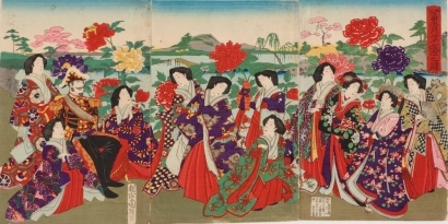 豊原周延: Meiji Emperor and Empress in Peony Garden - Art Gallery of Greater Victoria