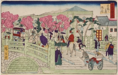 Utagawa Hiroshige III: Stone and Brick Construction at Kyobashi - Art Gallery of Greater Victoria