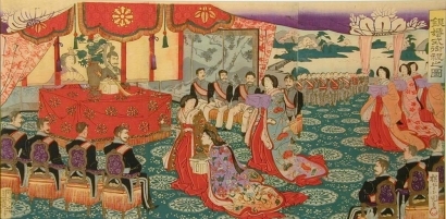 Utagawa Kokunimasa: Ceremony on the Occasion of the Meiji Emperor's Silver Wedding Anniversary - Art Gallery of Greater Victoria