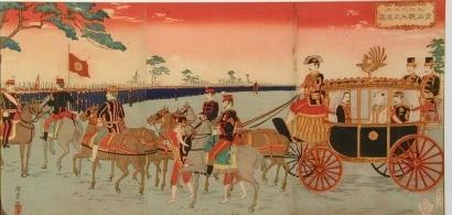 井上安治: The Emperor Meiji and Empress in a Carriage during their Silver Wedding Anniversary Celebration at Aoyama - Art Gallery of Greater Victoria