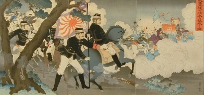 Adachi Ginko: Picture of our Armed Forces Defeating the Chinese Soldiers at Pyongyang - Art Gallery of Greater Victoria