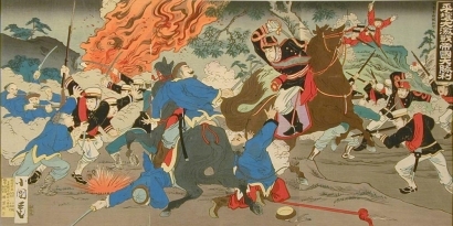 Utagawa Kokunimasa: Great Battle of the Japanese Imperial Army at Pingyang - Art Gallery of Greater Victoria
