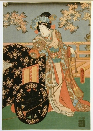 歌川国貞: Geisha Leaning on Flower Cart - Art Gallery of Greater Victoria