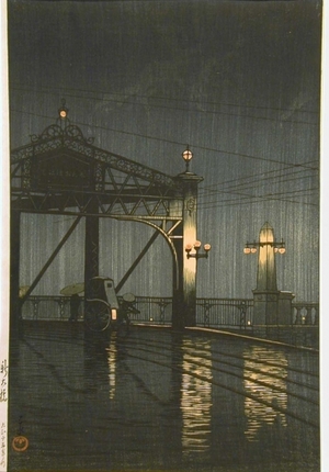 川瀬巴水: Night Rainfall on Bridge - Art Gallery of Greater Victoria