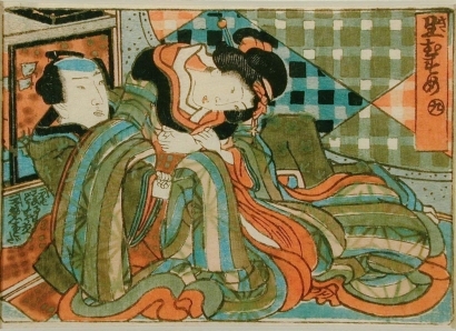 歌川国貞: Miniature Shunga print from Album No. 9 - Art Gallery of Greater Victoria