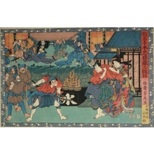 Utagawa Yoshitora: Fourty-seven Ronin: Act lll. Kampei fights with a group of ruffians to protect Okaru - Art Gallery of Greater Victoria