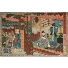 歌川芳虎: Fourty-seven Ronin: Act Vl. Three hunters bringing Yoichibei's corpse - Art Gallery of Greater Victoria