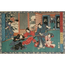 歌川芳虎: Fourty-seven Ronin: lX. Honzo about to commit suicide; Oboshi about to leave for vendetta. - Art Gallery of Greater Victoria