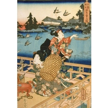 Japanischer Druck "Illustration of Birds being Set Free" von Utagawa Kunisada, 歌川国貞 (Utagawa Kunisada )