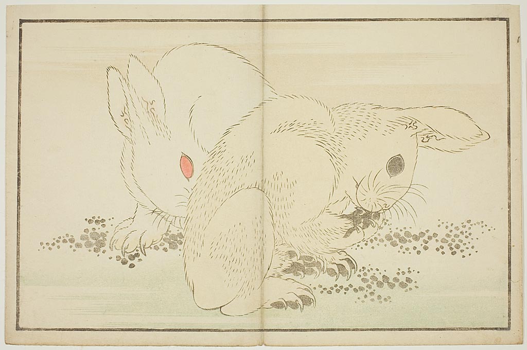 葛飾北斎: Two Rabbits, from The Picture Book of Realistic 