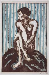 Hiratsuka Un'ichi: Nude (Sitting on a Rock) - Art Institute of Chicago