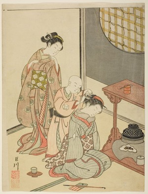Suzuki Harunobu: Eight Indoor Scenes (Zashiki Hakkei): A Boiling Kettle-Night Rain (Daisu no yau) - Art Institute of Chicago