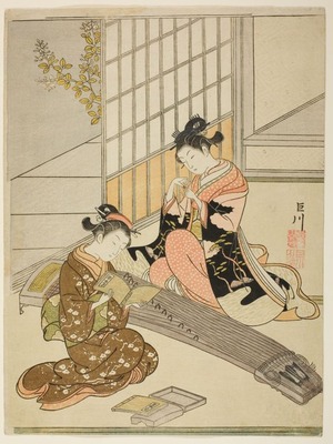 Suzuki Harunobu: Eight Indoor Scenes (Zashiki Hakkei):The Bridges of a Zithern-Geese Alighting (Kotoji no rakugan) - Art Institute of Chicago