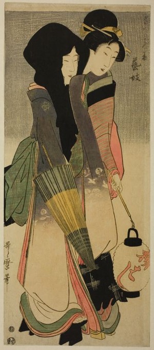 Kitagawa Utamaro, 喜多川歌麿 (Kitagawa Utamaro)による浮世絵「A Geisha and Her Maid」